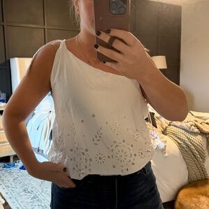 Zara Cream Asymmetric Eyelet Blouse